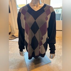 Mens Concepts by Claiborne Argyle Sweater Sz M Medium Black Purple Grey Gray